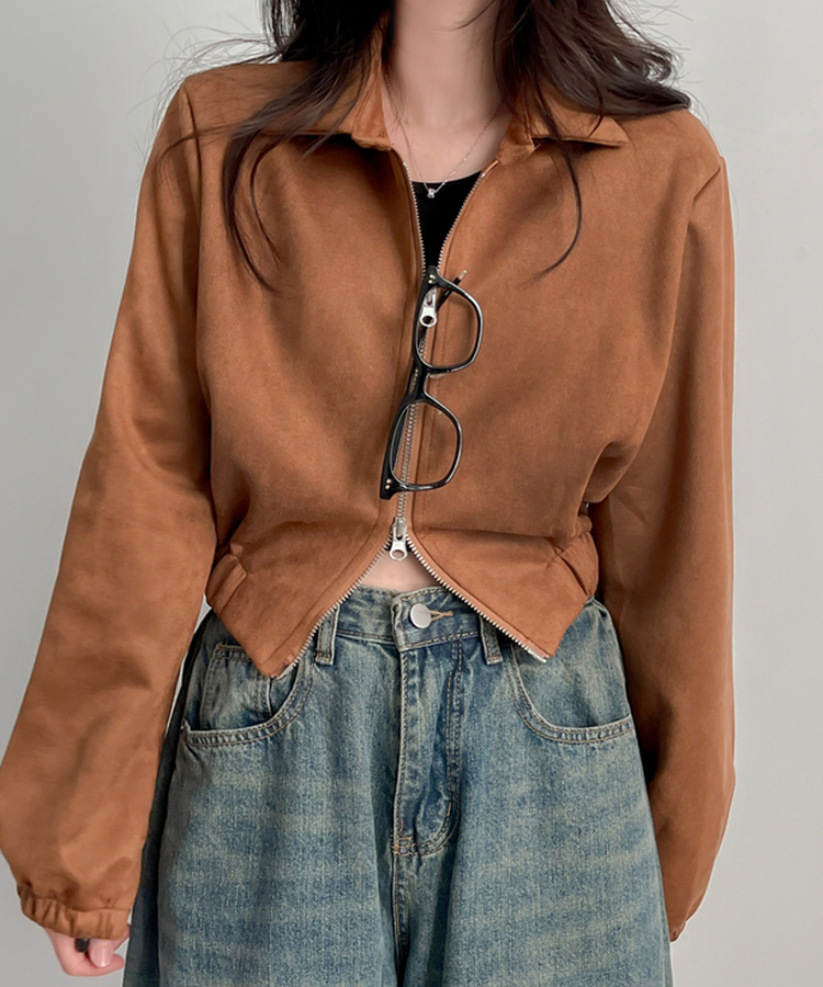 スエードカラークロップジップアップ CHESTNUT BROWN