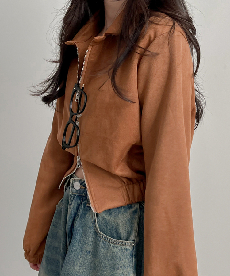 スエードカラークロップジップアップ CHESTNUT BROWN