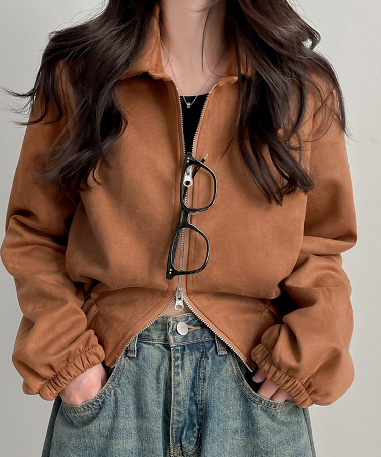 スエードカラークロップジップアップ CHESTNUT BROWN