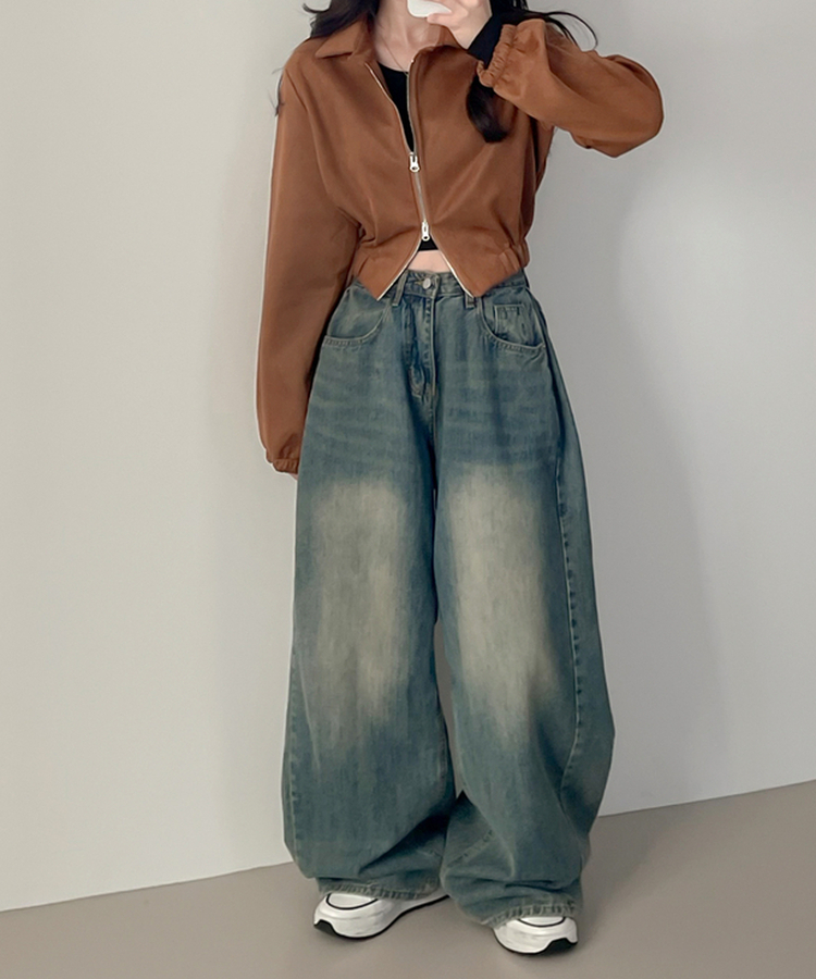 スエードカラークロップジップアップ CHESTNUT BROWN