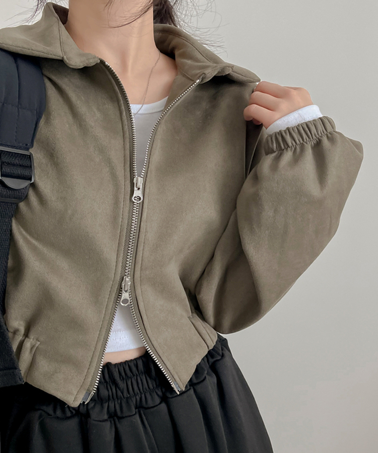 スエードカラークロップジップアップ KHAKI