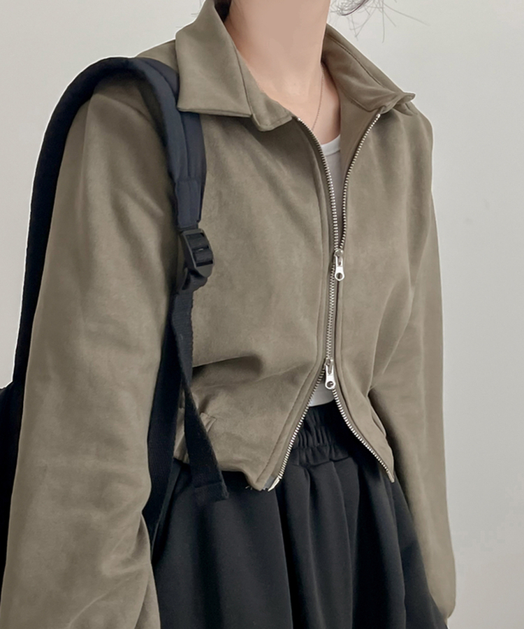 スエードカラークロップジップアップ KHAKI