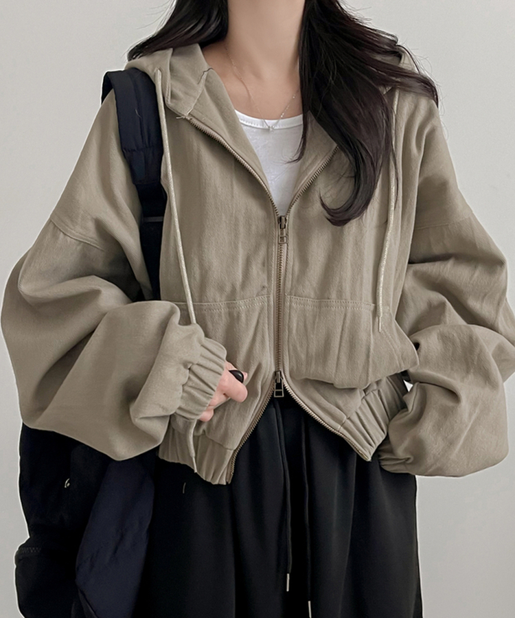 コットンクロップフードジップアップ BEIGE
