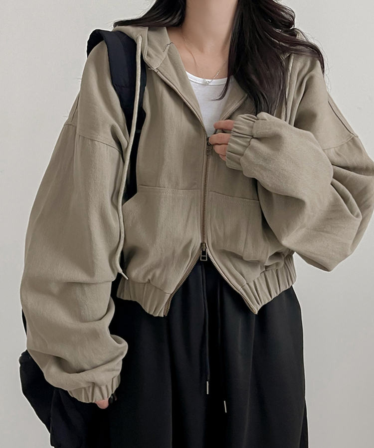 コットンクロップフードジップアップ BEIGE