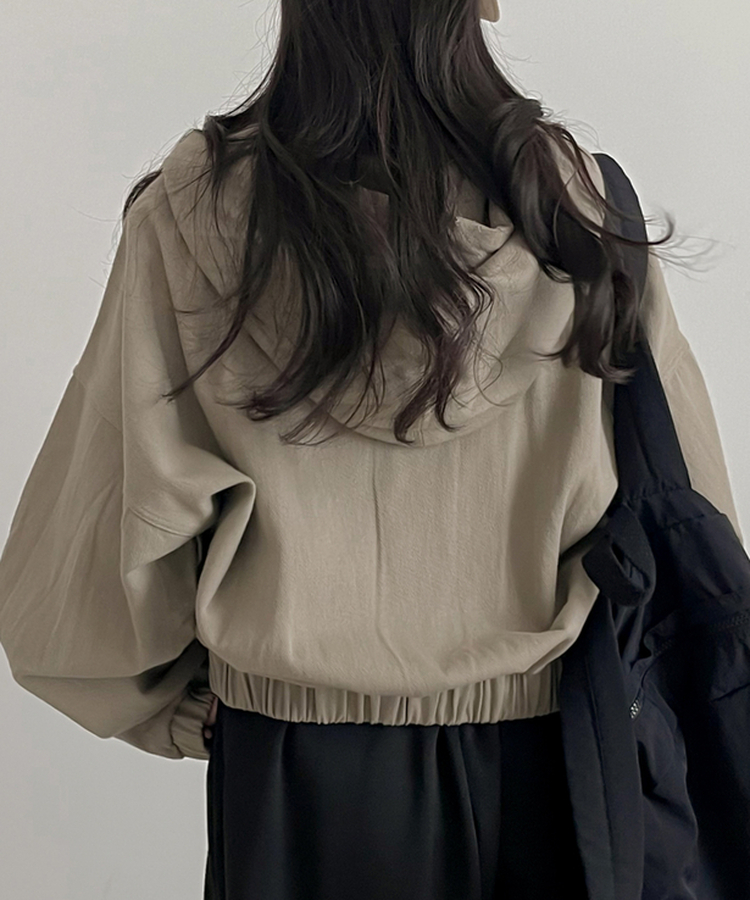 コットンクロップフードジップアップ BEIGE