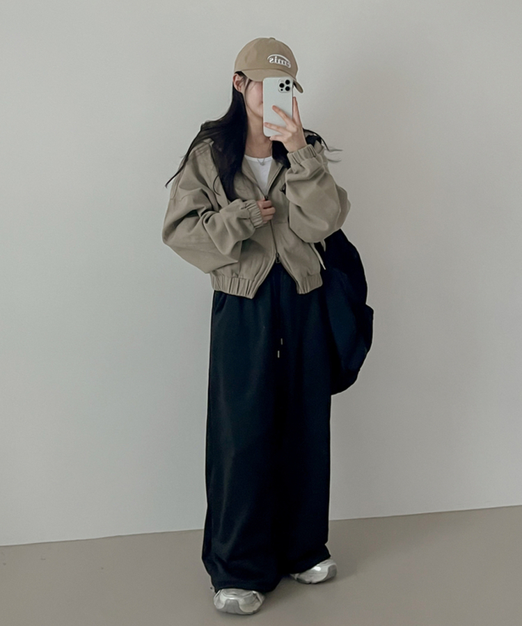 コットンクロップフードジップアップ BEIGE
