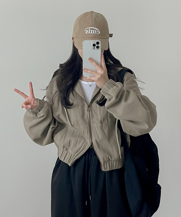 コットンクロップフードジップアップ BEIGE