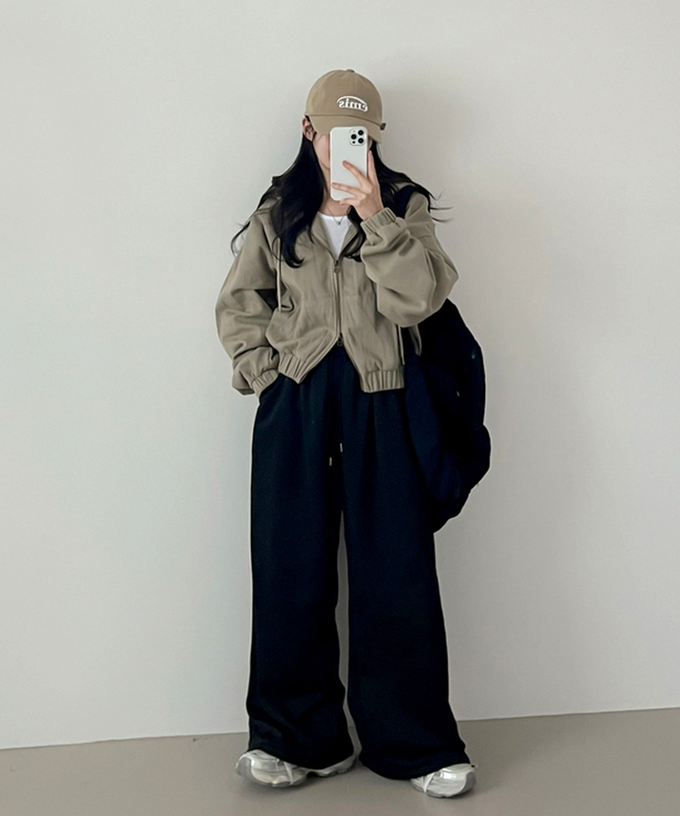 コットンクロップフードジップアップ BEIGE