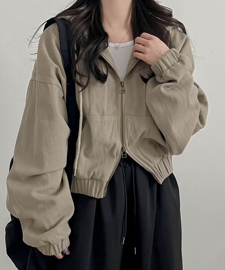 コットンクロップフードジップアップ BEIGE