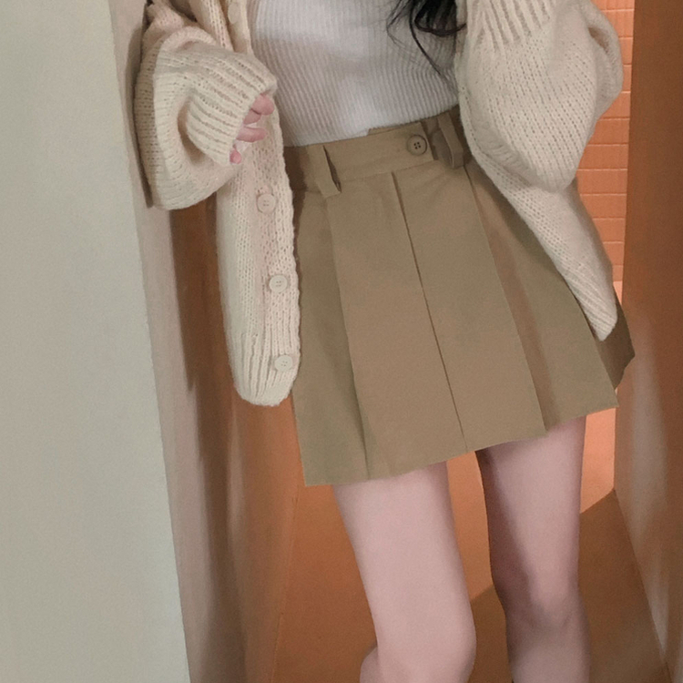 ハイウエストボタンプリーツミニスカート BEIGE
