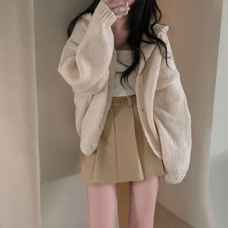 ハイウエストボタンプリーツミニスカート BEIGE