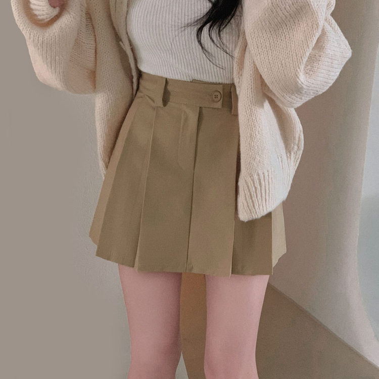 ハイウエストボタンプリーツミニスカート BEIGE
