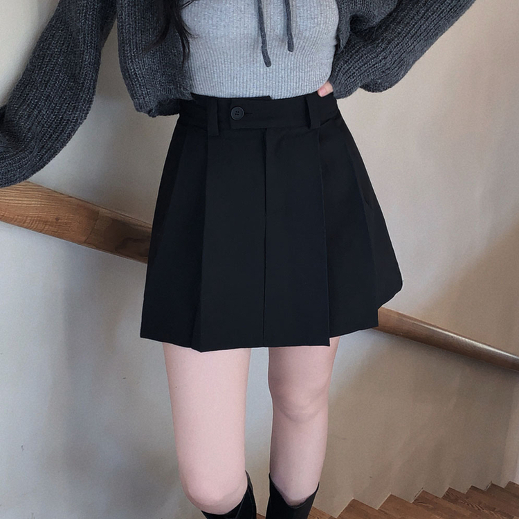 ハイウエストボタンプリーツミニスカート BLACK