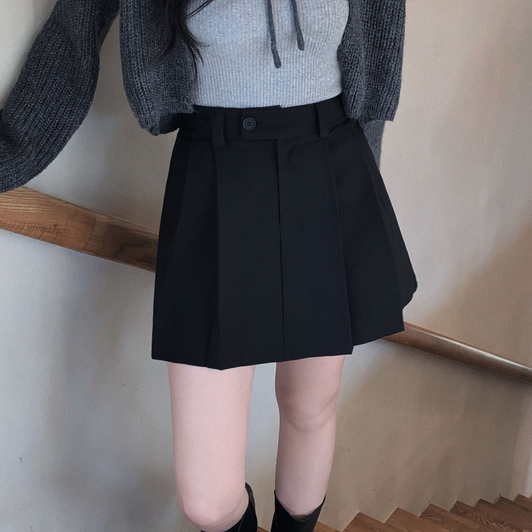 ハイウエストボタンプリーツミニスカート BLACK