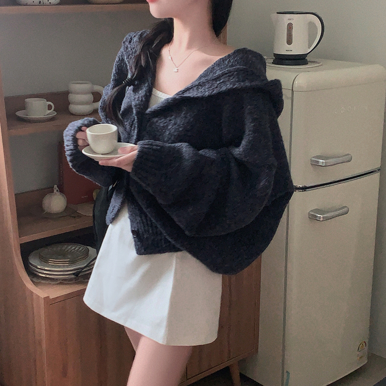 フードボタンニットカーディガン(5color) NAVY