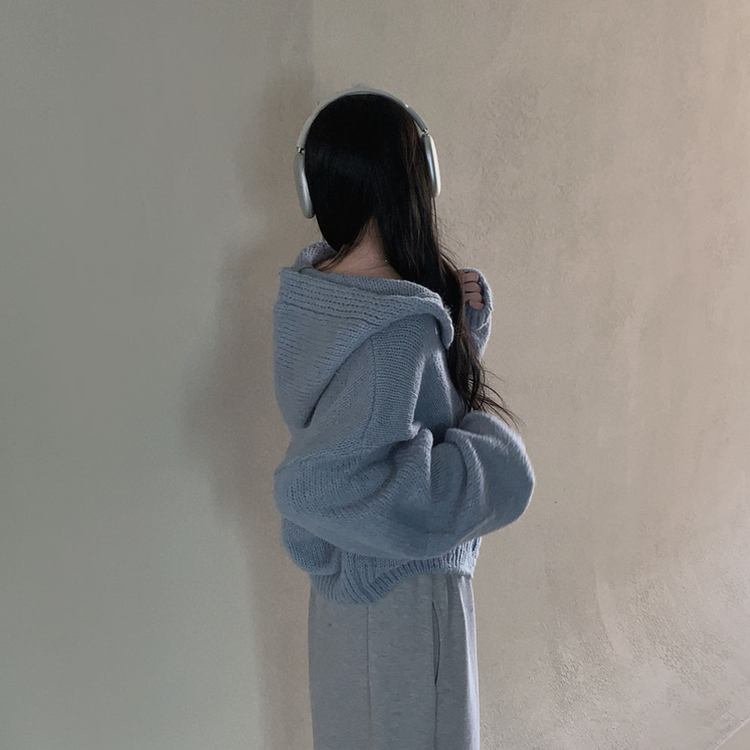 フードボタンニットカーディガン(5color) SKY BLUE