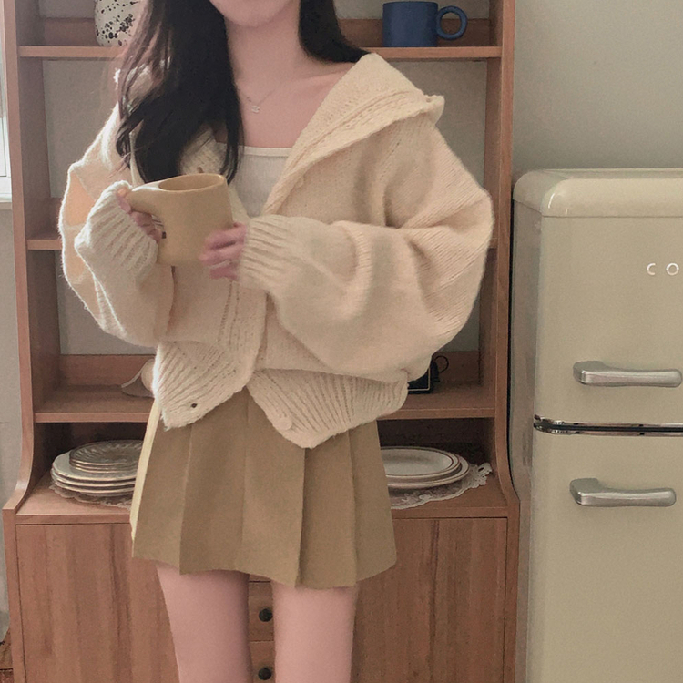 フードボタンニットカーディガン(5color) IVORY