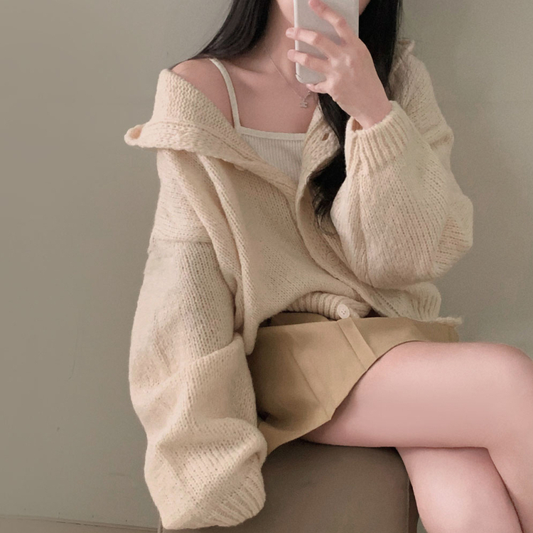 フードボタンニットカーディガン(5color) IVORY