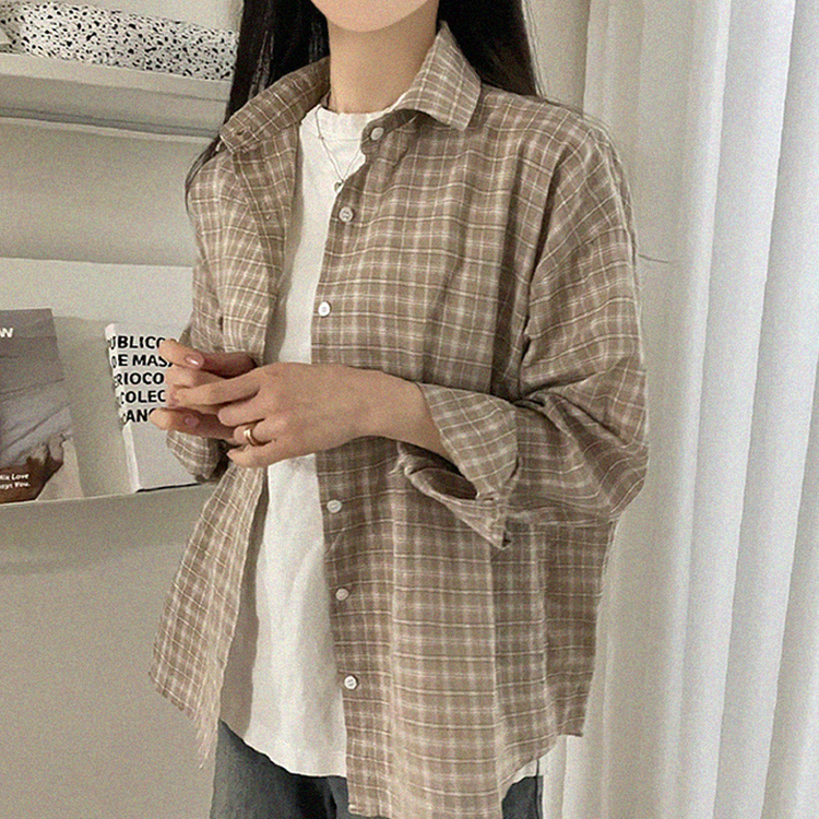 チェックオーバーフィットシャツ BEIGE