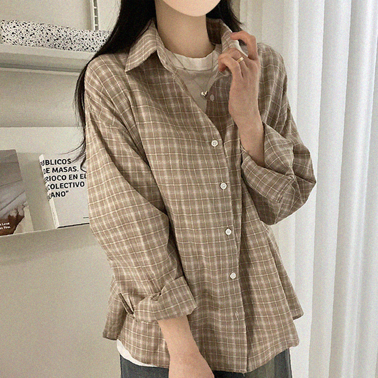 チェックオーバーフィットシャツ BEIGE