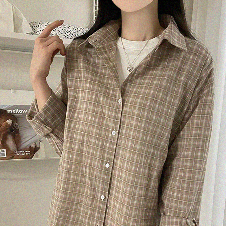 チェックオーバーフィットシャツ BEIGE