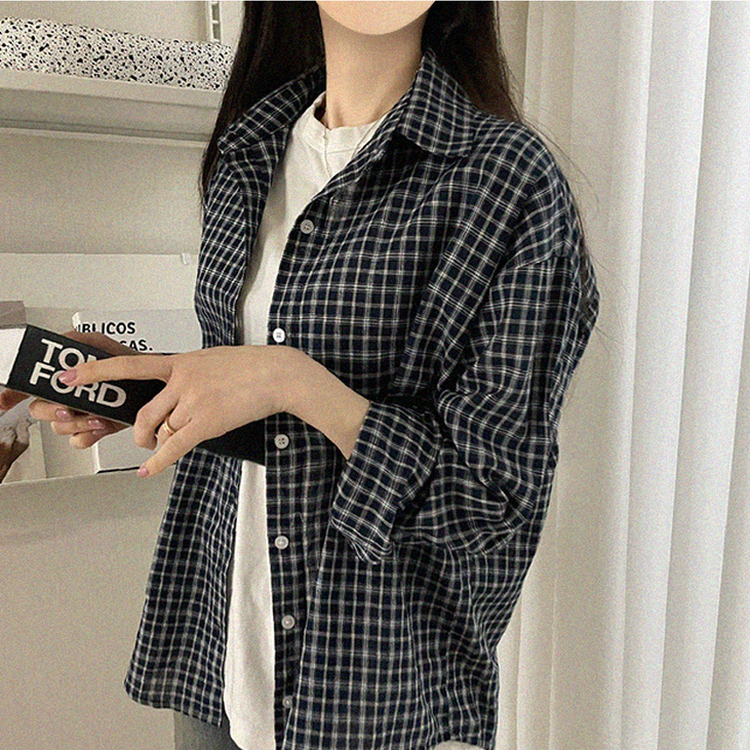 チェックオーバーフィットシャツ NAVY
