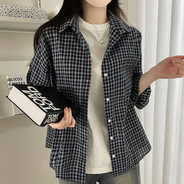 チェックオーバーフィットシャツ NAVY