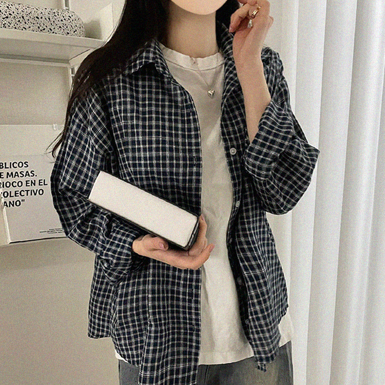 チェックオーバーフィットシャツ NAVY
