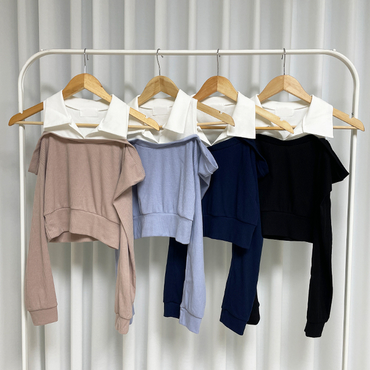 オフショルダークロップ長袖Tシャツ