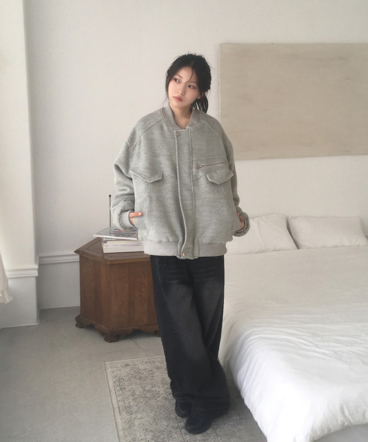 モヘアファスナーブルゾンジャンパー LIGHT GRAY