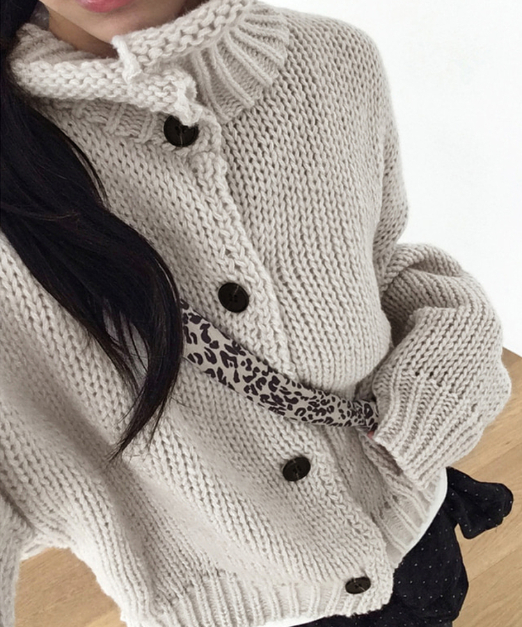 ハイネックボタンニットカーディガン IVORY