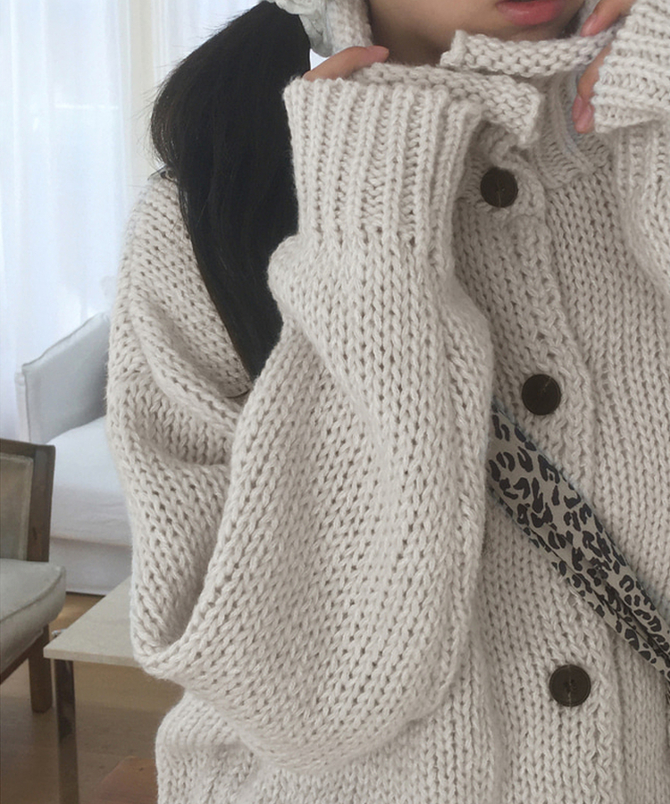ハイネックボタンニットカーディガン IVORY