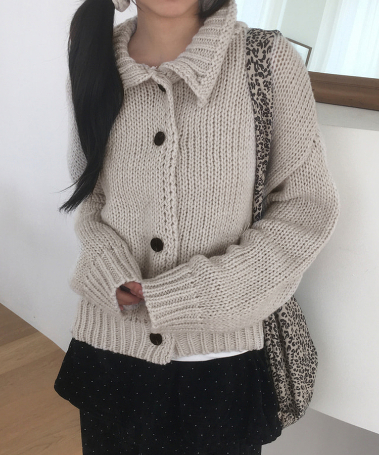 ハイネックボタンニットカーディガン IVORY