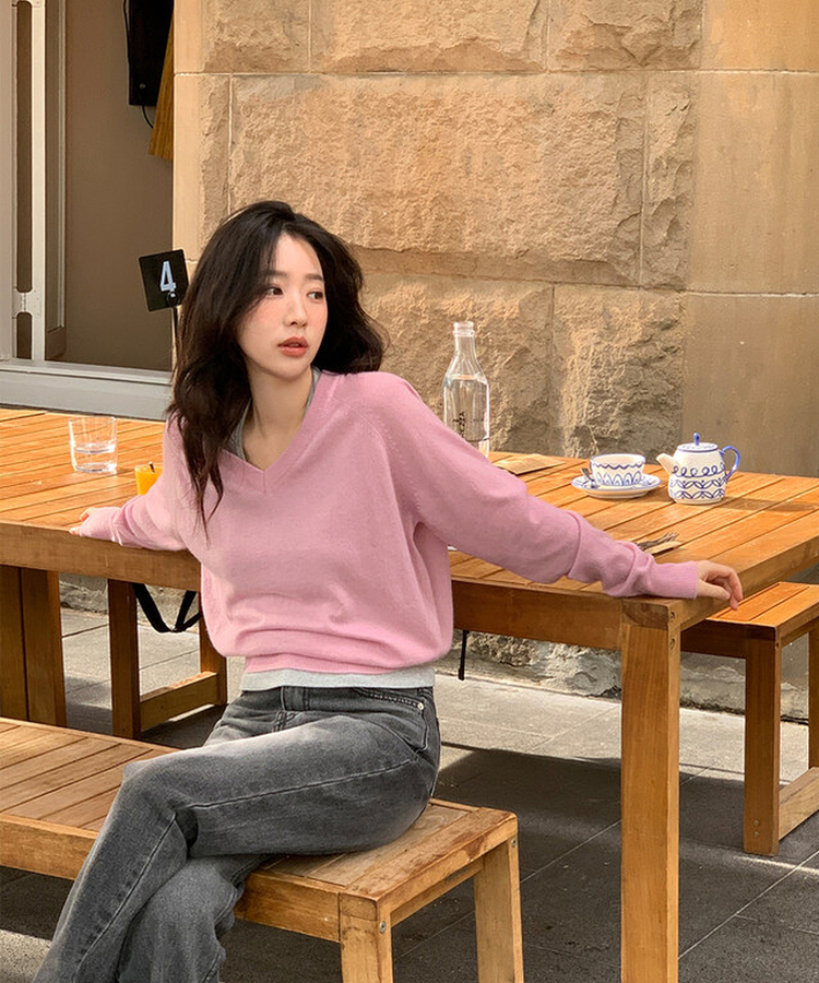 ルーズフィットウールVネックニット(6color) LAVENDER PINK