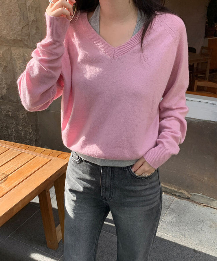 ルーズフィットウールVネックニット(6color) LAVENDER PINK