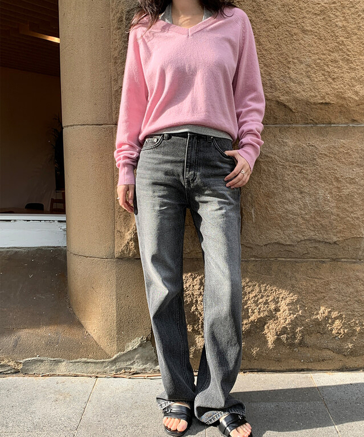 ルーズフィットウールVネックニット(6color) LAVENDER PINK