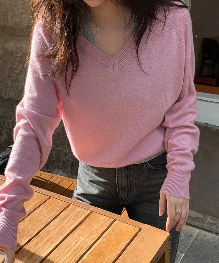 ルーズフィットウールVネックニット(6color) LAVENDER PINK