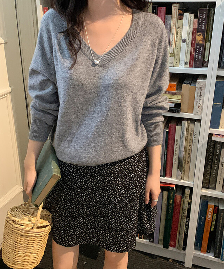 ルーズフィットウールVネックニット(6color) GREY