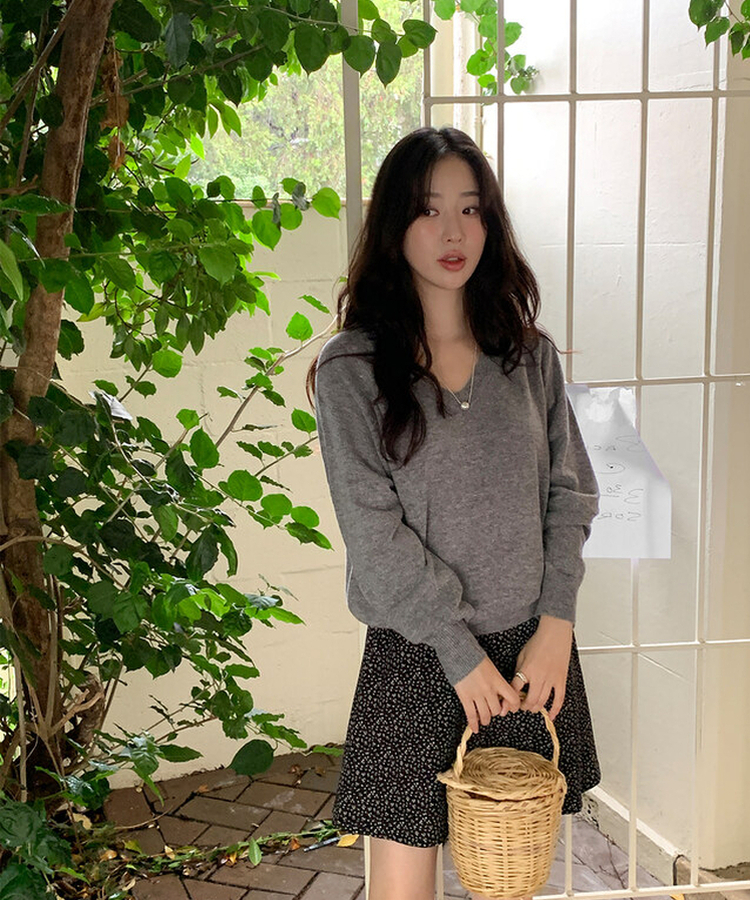 ルーズフィットウールVネックニット(6color) GREY