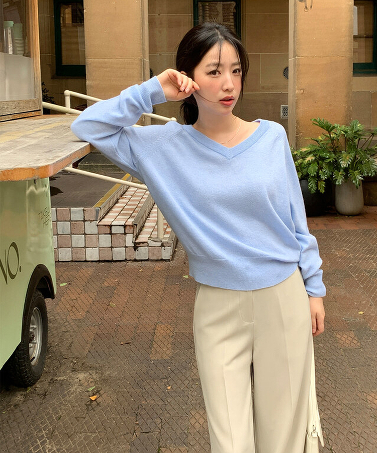 ルーズフィットウールVネックニット(6color) SKYBLUE