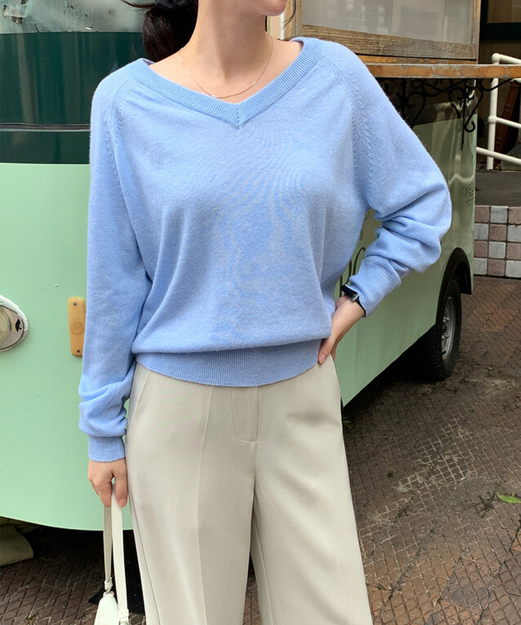 ルーズフィットウールVネックニット(6color) SKYBLUE