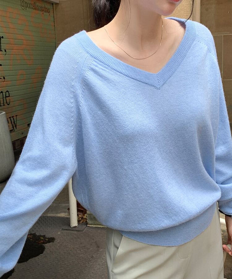 ルーズフィットウールVネックニット(6color) SKYBLUE
