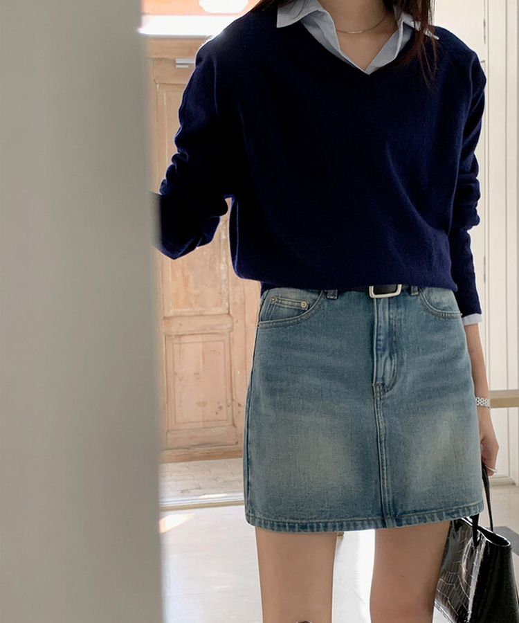 ルーズフィットウールVネックニット(6color) NAVY