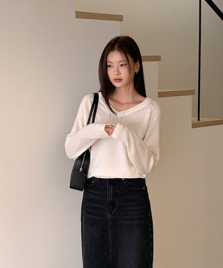 ルーズフィットウールVネックニット(6color) CREAM
