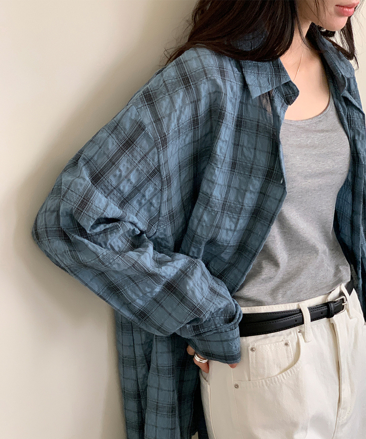 タウンルーズフィットチェックシャツ BLUE BLACK