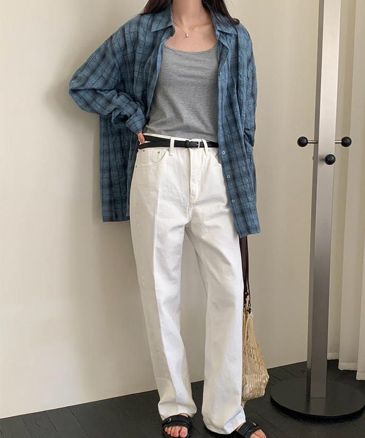 タウンルーズフィットチェックシャツ BLUE BLACK