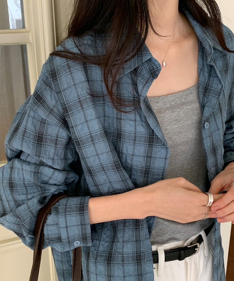 タウンルーズフィットチェックシャツ BLUE BLACK