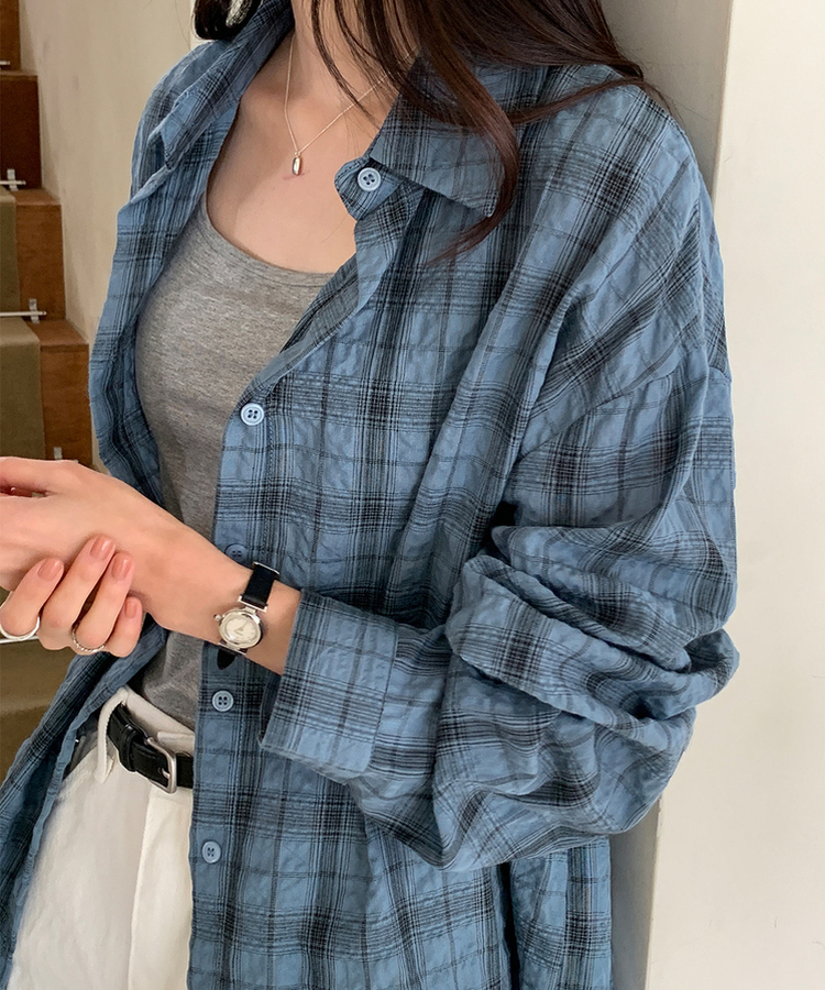 タウンルーズフィットチェックシャツ BLUE BLACK