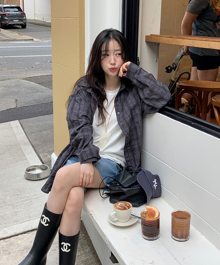 タウンルーズフィットチェックシャツ CHARCOAL BLACK