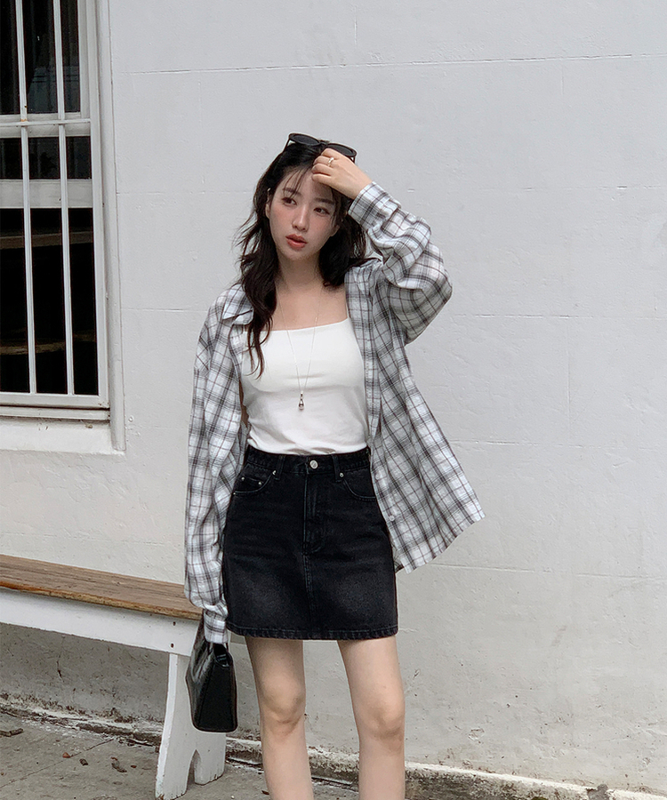 タウンルーズフィットチェックシャツ IVORY BLACK